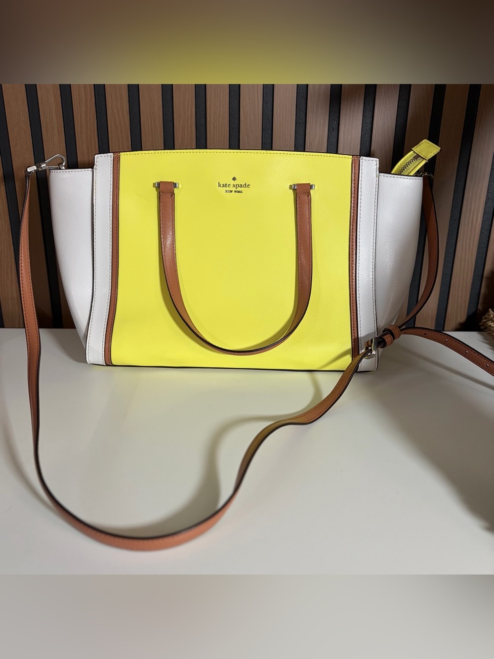 Kate Spade Patterson Drive Geraldine satchel bag in the vibrant Limelight